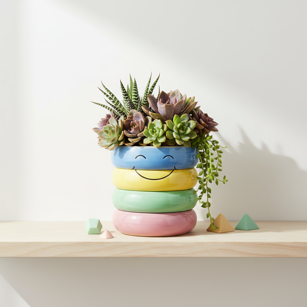 Pot de fleur souriant – Décoration originale pour succulentes