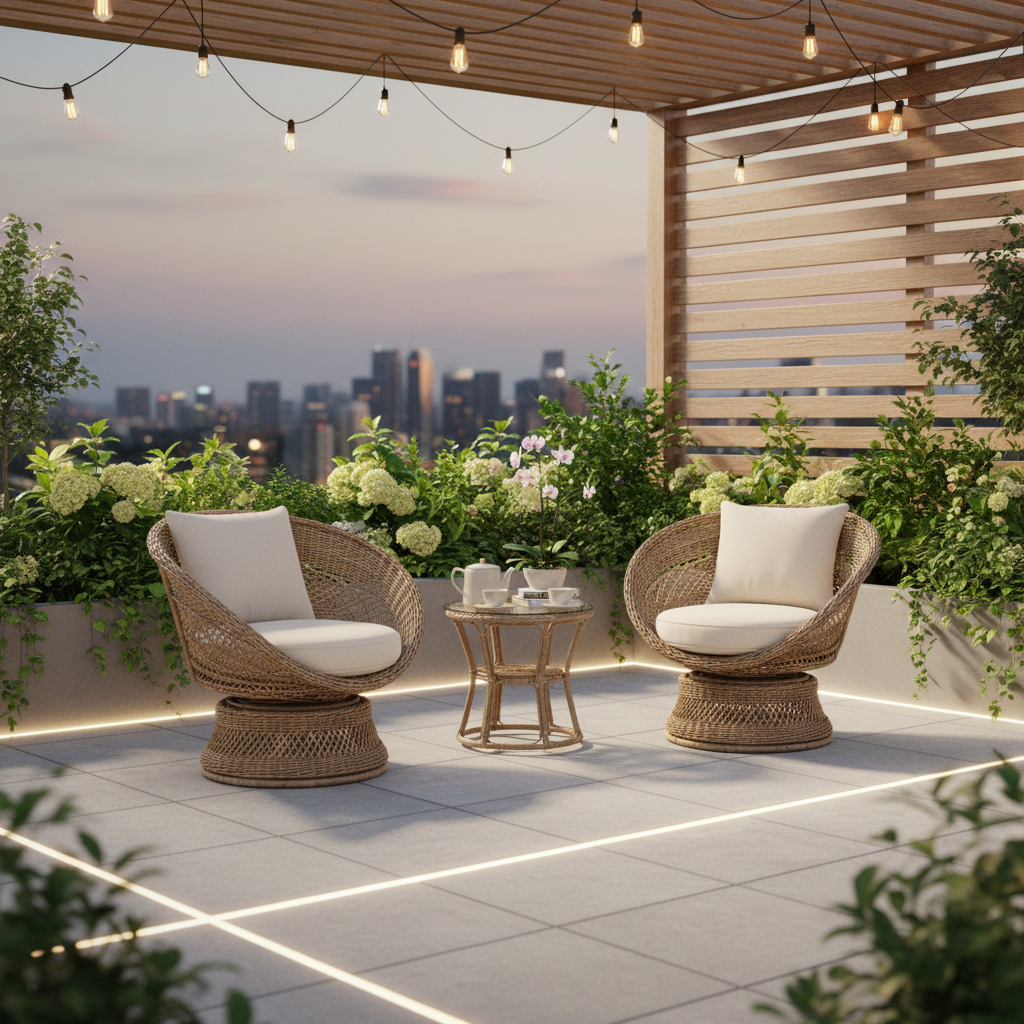 Salon de jardin 3 pièces en rotin – Fauteuils pivotants pour balcon et terrasse
